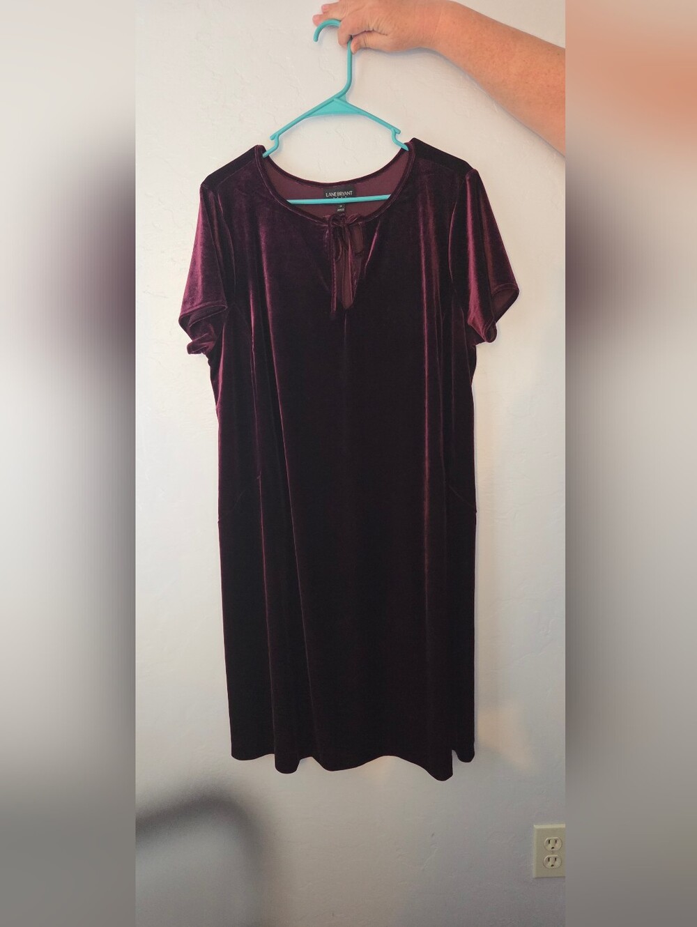 Lane Bryant Velvet Tie-Neck Dress in Burgundy